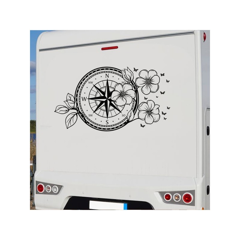 Aufkleber Wohnmobil Wohnwagen Reise Camping Auto Reisemobil Möwe Meer Kompass Globus Strand Palme Urlaub Spruch Familie Zuhause
