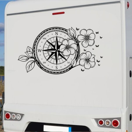 Aufkleber Wohnmobil Wohnwagen Reise Camping Auto Reisemobil Möwe Meer Kompass Globus Strand Palme Urlaub Spruch Familie Zuhause