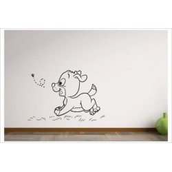 Tattoo Aufkleber Wand Schlafzimmer spielender Hund Hündchen Dog  Wandaufkleber Wandtattoo