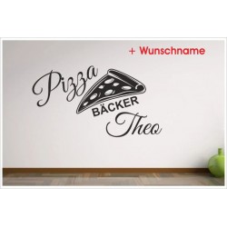 Pizza Bäcker Küche Esszimmer Pizza Tattoo + WUNSCHNAME Aufkleber Dekor Wandtattoo Wandaufkleber