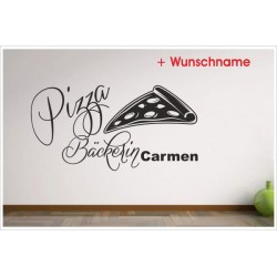 Pizza Bäckerin Küche Esszimmer Pizza Tattoo + WUNSCHNAME Aufkleber Dekor Wandtattoo Wandaufkleber