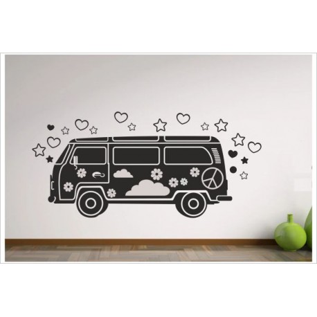 Wohnzimmer VW Bulli Camper Auto Car Aufkleber Dekor Wandtattoo Wandaufkleber