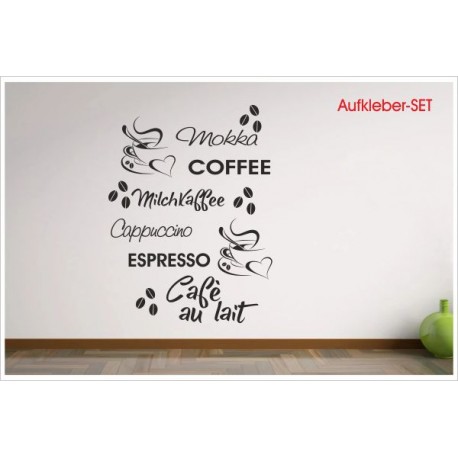 KAFFEE SET 20 Stück Coffee Cappuccino Küche Esszimmer Dekor Wandtattoo Wandaufkleber