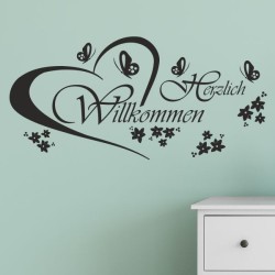 Wandaufkleber Wandtattoo Aufkleber Wand Herzlich Willkommen Schriftzug Tattoo Sprachen Herz Dekor Welcome Zuhause Home Sweet