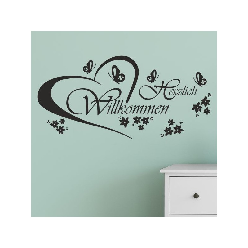 Wandaufkleber Wandtattoo Aufkleber Wand Herzlich Willkommen Schriftzug Tattoo Sprachen Herz Dekor Welcome Zuhause Home Sweet