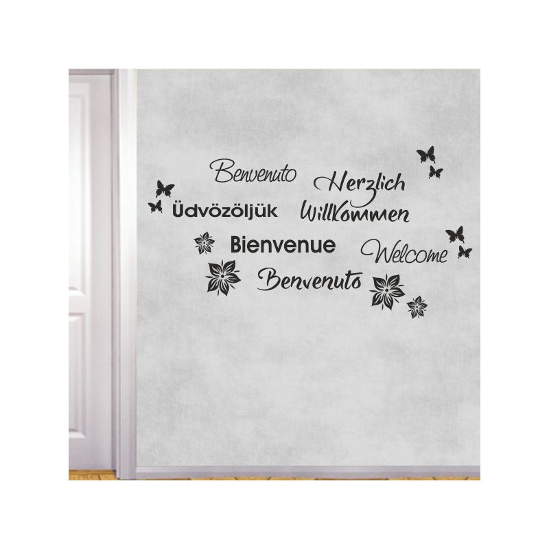 Wandaufkleber Wandtattoo Aufkleber Wand Herzlich Willkommen Schriftzug Tattoo Sprachen Herz Dekor Welcome Zuhause Home Sweet