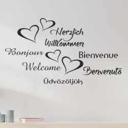 Wandaufkleber Wandtattoo Aufkleber Wand Herzlich Willkommen Schriftzug Tattoo Sprachen Herz Dekor Welcome Zuhause Home Sweet