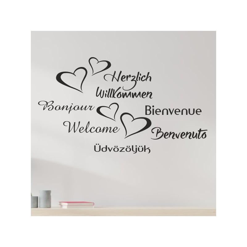 Wandaufkleber Wandtattoo Aufkleber Wand Herzlich Willkommen Schriftzug Tattoo Sprachen Herz Dekor Welcome Zuhause Home Sweet