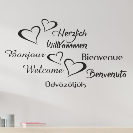Wandaufkleber Wandtattoo Aufkleber Wand Herzlich Willkommen Schriftzug Tattoo Sprachen Herz Dekor Welcome Zuhause Home Sweet
