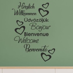 Wandaufkleber Wandtattoo Aufkleber Wand Herzlich Willkommen Schriftzug Tattoo Sprachen Herz Dekor Welcome Zuhause Home Sweet