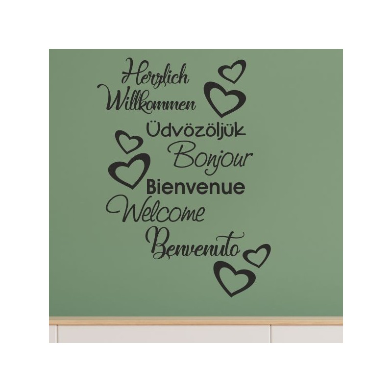 Wandaufkleber Wandtattoo Aufkleber Wand Herzlich Willkommen Schriftzug Tattoo Sprachen Herz Dekor Welcome Zuhause Home Sweet
