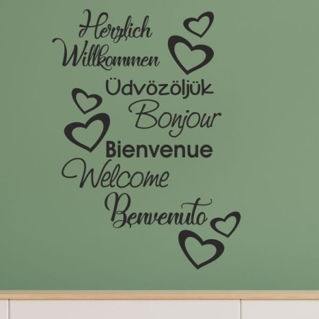 Wandaufkleber Wandtattoo Aufkleber Wand Herzlich Willkommen Schriftzug Tattoo Sprachen Herz Dekor Welcome Zuhause Home Sweet