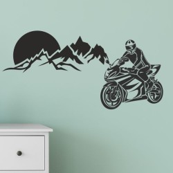 Wandaufkleber Wandtattoo Aufkleber Wand Tattoo Landschaft Berge Alpen Weg Kompass Hirsch Geweih Panorama Wandern Globus Biker