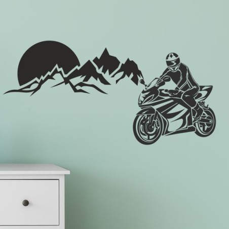 Wandaufkleber Wandtattoo Aufkleber Wand Tattoo Landschaft Berge Alpen Weg Kompass Hirsch Geweih Panorama Wandern Globus Biker