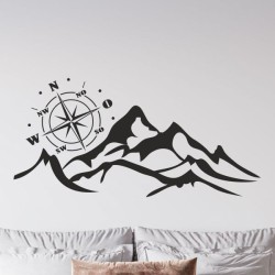 Wandaufkleber Wandtattoo Aufkleber Wand Tattoo Landschaft Berge Alpen Weg Kompass Hirsch Geweih Panorama Wandern Globus Biker