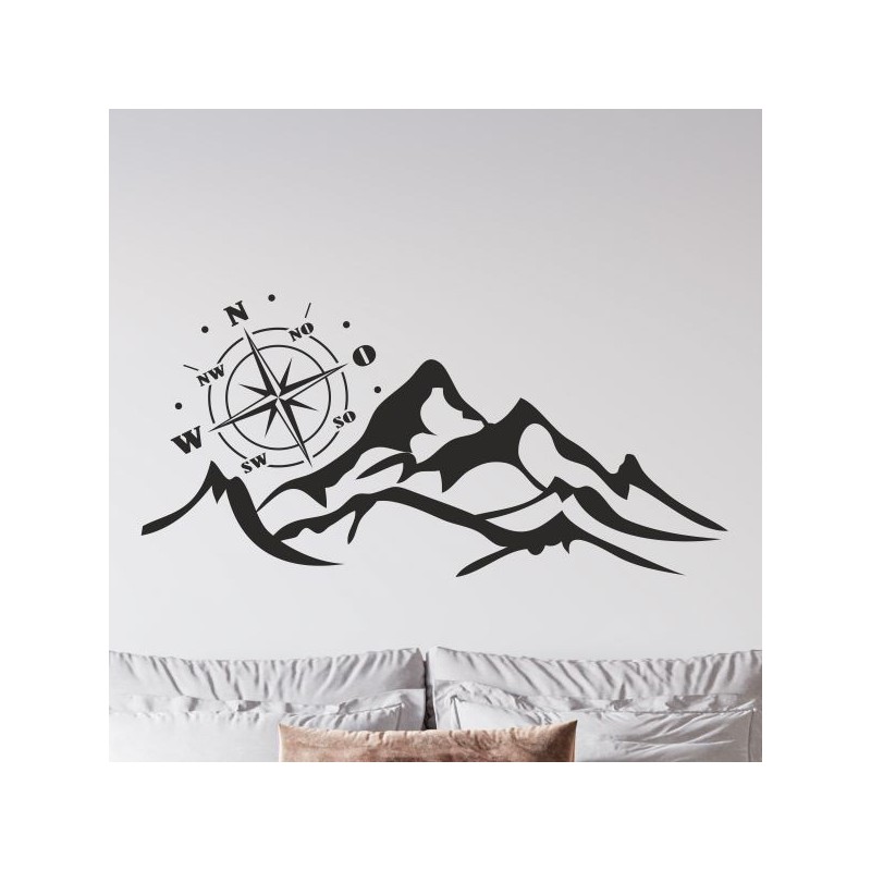 Wandaufkleber Wandtattoo Aufkleber Wand Tattoo Landschaft Berge Alpen Weg Kompass Hirsch Geweih Panorama Wandern Globus Biker