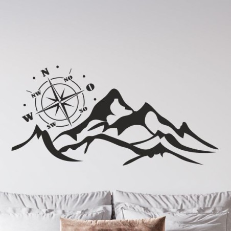 Wandaufkleber Wandtattoo Aufkleber Wand Tattoo Landschaft Berge Alpen Weg Kompass Hirsch Geweih Panorama Wandern Globus Biker