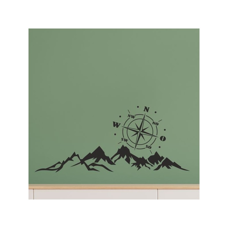 Wandaufkleber Wandtattoo Aufkleber Wand Tattoo Landschaft Berge Alpen Weg Kompass Hirsch Geweih Panorama Wandern Globus Biker