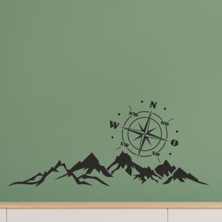 Wandaufkleber Wandtattoo Aufkleber Wand Tattoo Landschaft Berge Alpen Weg Kompass Hirsch Geweih Panorama Wandern Globus Biker