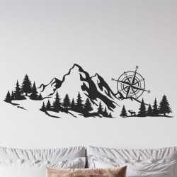 Wandaufkleber Wandtattoo Aufkleber Wand Tattoo Landschaft Berge Alpen Weg Kompass Hirsch Geweih Panorama Wandern Globus Biker
