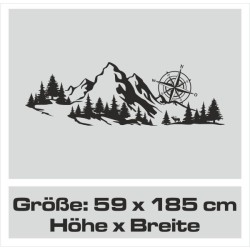 Wandaufkleber Wandtattoo Aufkleber Wand Tattoo Landschaft Berge Alpen Weg Kompass Hirsch Geweih Panorama Wandern Globus Biker