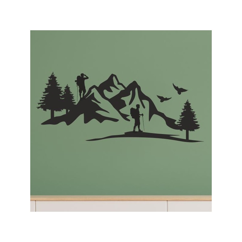Wandaufkleber Wandtattoo Aufkleber Wand Tattoo Landschaft Berge Alpen Weg Kompass Hirsch Geweih Panorama Wandern Globus Biker
