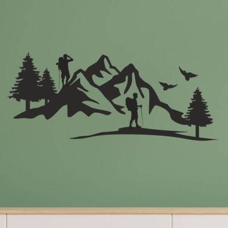Wandaufkleber Wandtattoo Aufkleber Wand Tattoo Landschaft Berge Alpen Weg Kompass Hirsch Geweih Panorama Wandern Globus Biker