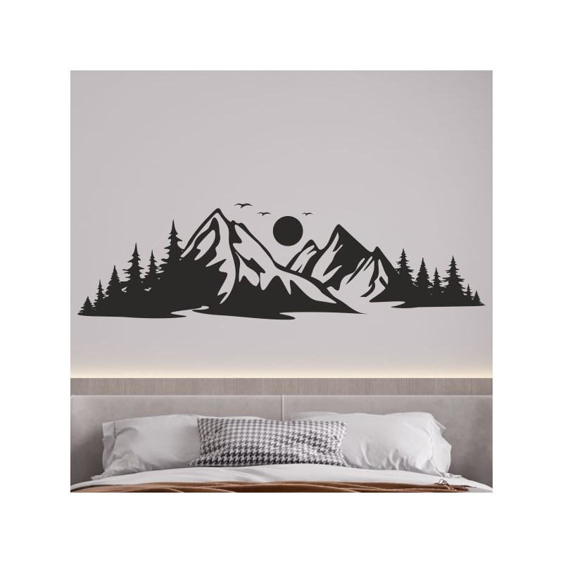 Wandaufkleber Wandtattoo Aufkleber Wand Tattoo Landschaft Berge Alpen Weg Kompass Hirsch Geweih Panorama Wandern Globus Biker