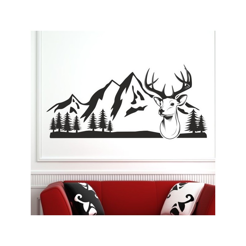 Wandaufkleber Wandtattoo Aufkleber Wand Tattoo Landschaft Berge Alpen Weg Kompass Hirsch Geweih Panorama Wandern Globus Biker