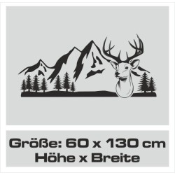 Wandaufkleber Wandtattoo Aufkleber Wand Tattoo Landschaft Berge Alpen Weg Kompass Hirsch Geweih Panorama Wandern Globus Biker