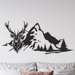 Wandaufkleber Wandtattoo Aufkleber Wand Tattoo Landschaft Berge Alpen Weg Kompass Hirsch Geweih Panorama Wandern Globus Biker
