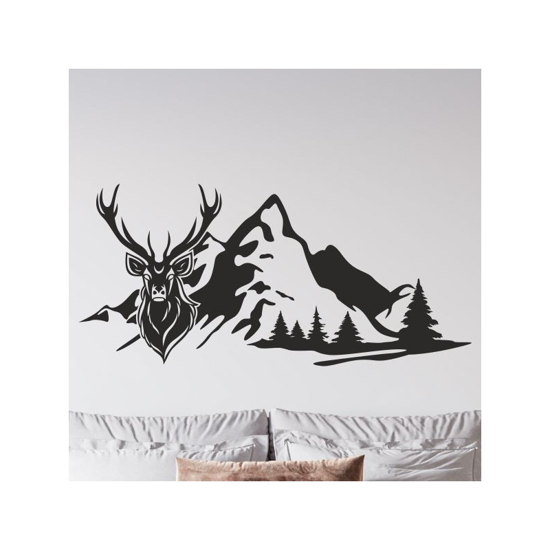 Wandaufkleber Wandtattoo Aufkleber Wand Tattoo Landschaft Berge Alpen Weg Kompass Hirsch Geweih Panorama Wandern Globus Biker