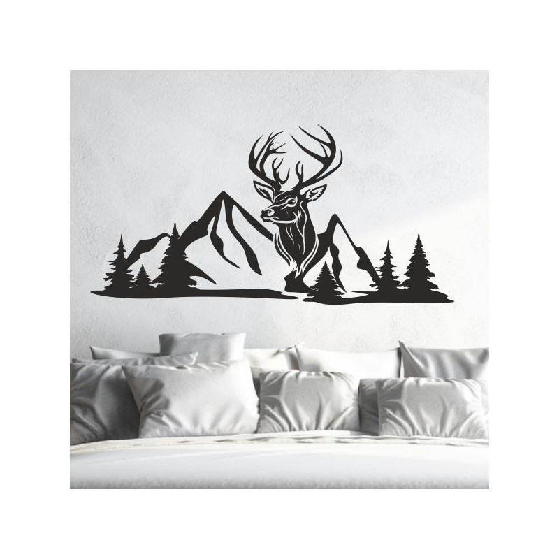 Wandaufkleber Wandtattoo Aufkleber Wand Tattoo Landschaft Berge Alpen Weg Kompass Hirsch Geweih Panorama Wandern Globus Biker