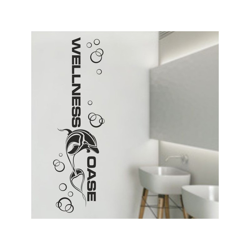 Wandaufkleber Wandtattoo Aufkleber Wand Tattoo Bad Wellness Oase Lounge Relax Spa Erholung Delphin Wasser Meer Blumen Ranke