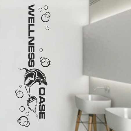 Wandaufkleber Wandtattoo Aufkleber Wand Tattoo Bad Wellness Oase Lounge Relax Spa Erholung Delphin Wasser Meer Blumen Ranke