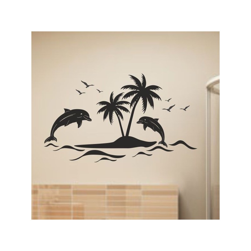 Wandaufkleber Wandtattoo Aufkleber Wand Tattoo Bad Wellness Oase Lounge Relax Spa Erholung Delphin Wasser Meer Blumen Ranke