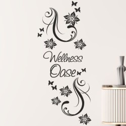 Wandaufkleber Wandtattoo Aufkleber Wand Tattoo Bad Wellness Oase Lounge Relax Spa Erholung Delphin Wasser Meer Blumen Ranke
