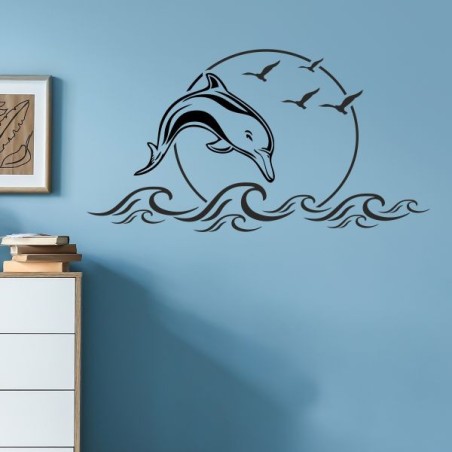 Wandaufkleber Wandtattoo Aufkleber Wand Tattoo Bad Wellness Oase Lounge Relax Spa Erholung Delphin Wasser Meer Blumen Ranke