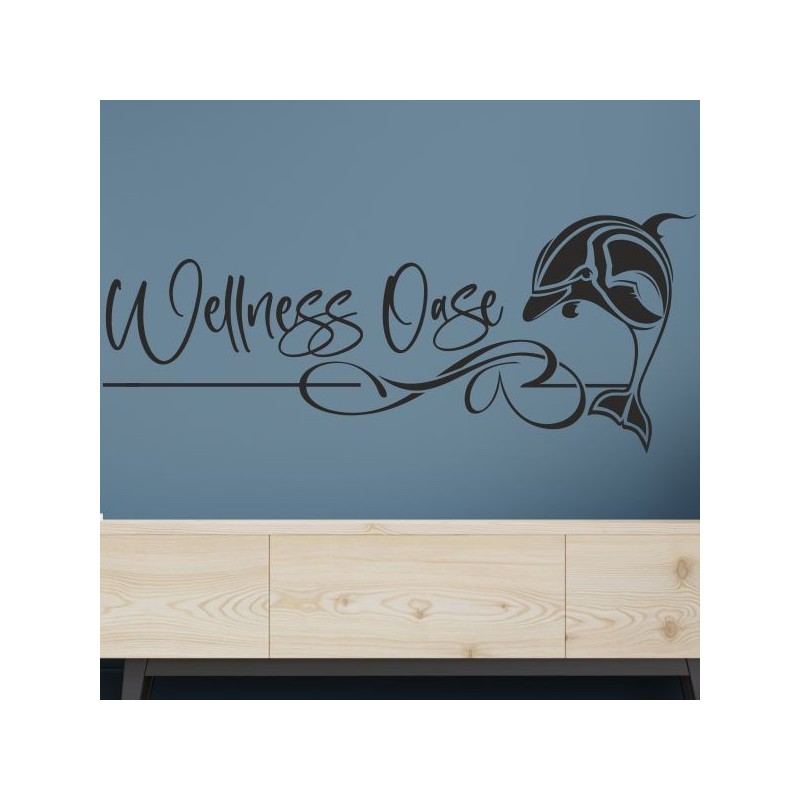 Wandaufkleber Wandtattoo Aufkleber Wand Tattoo Bad Wellness Oase Lounge Relax Spa Erholung Delphin Wasser Meer Blumen Ranke
