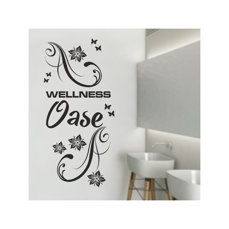 Wandaufkleber Wandtattoo Aufkleber Wand Tattoo Bad Wellness Oase Lounge Relax Spa Erholung Delphin Wasser Meer Blumen Ranke