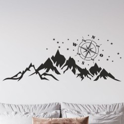 Wandaufkleber Wandtattoo Aufkleber Wand Tattoo Landschaft Berge Alpen Weg Kompass Hirsch Geweih Panorama Wandern Globus Biker
