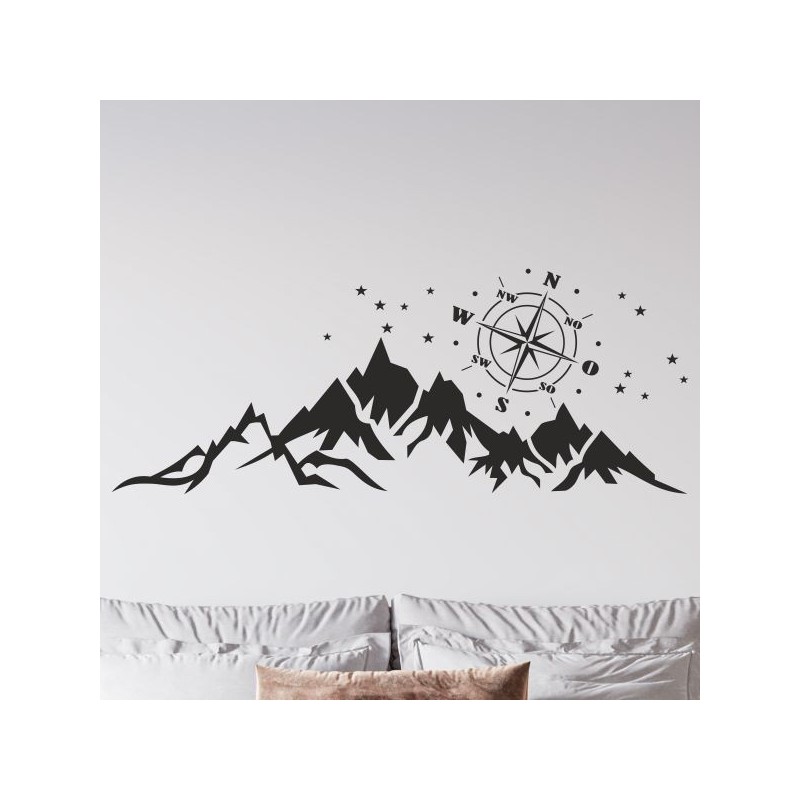 Wandaufkleber Wandtattoo Aufkleber Wand Tattoo Landschaft Berge Alpen Weg Kompass Hirsch Geweih Panorama Wandern Globus Biker