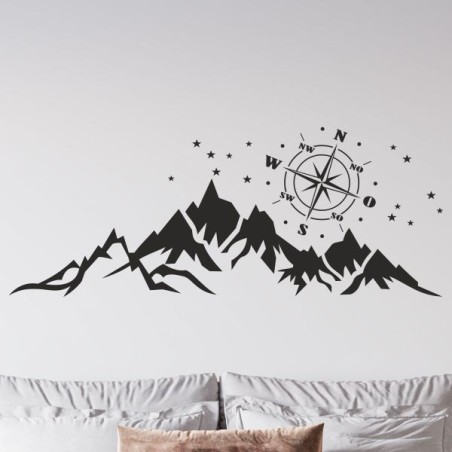 Wandaufkleber Wandtattoo Aufkleber Wand Tattoo Landschaft Berge Alpen Weg Kompass Hirsch Geweih Panorama Wandern Globus Biker