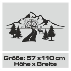 Wandaufkleber Wandtattoo Aufkleber Wand Tattoo Landschaft Berge Alpen Weg Kompass Hirsch Geweih Panorama Wandern Globus Biker