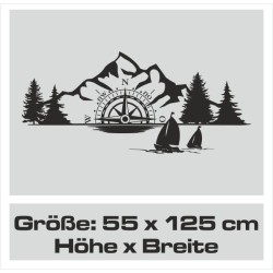 Wandaufkleber Wandtattoo Aufkleber Wand Tattoo Landschaft Berge Alpen Weg Kompass Hirsch Geweih Panorama Wandern Globus Biker