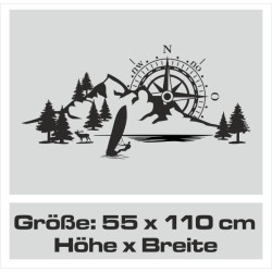 Wandaufkleber Wandtattoo Aufkleber Wand Tattoo Landschaft Berge Alpen Weg Kompass Hirsch Geweih Panorama Wandern Globus Biker