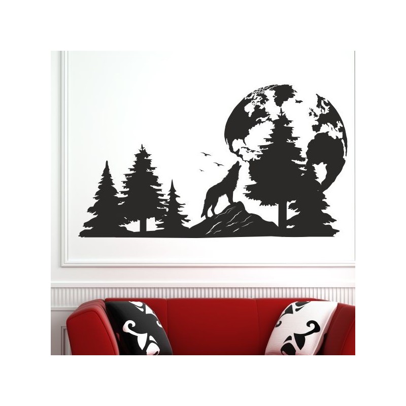 Wandaufkleber Wandtattoo Aufkleber Wand Tattoo Landschaft Berge Alpen Weg Kompass Hirsch Geweih Panorama Wandern Globus Biker