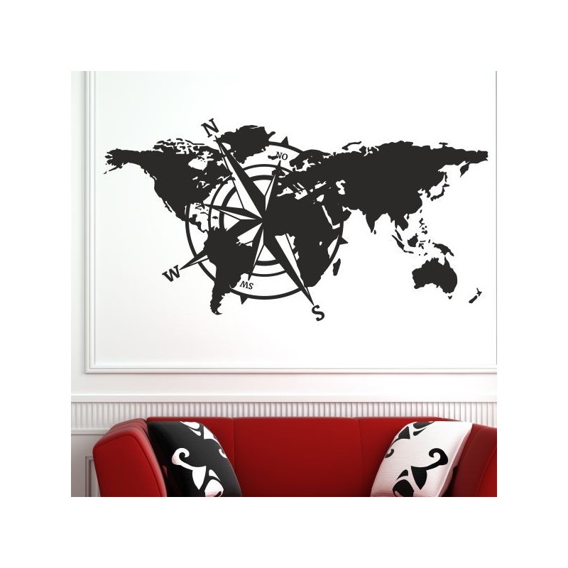 Wandaufkleber Wandtattoo Aufkleber Wand Tattoo Landschaft Berge Alpen Weg Kompass Hirsch Geweih Panorama Wandern Globus Biker