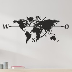 Wandaufkleber Wandtattoo Aufkleber Wand Tattoo Landschaft Berge Alpen Weg Kompass Hirsch Geweih Panorama Wandern Globus Biker