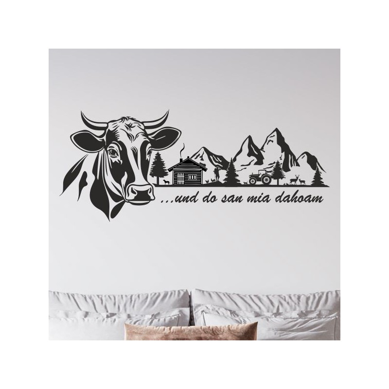 Wandaufkleber Wandtattoo Aufkleber Wand Tattoo Landschaft Berge Alpen Weg Kompass Hirsch Geweih Panorama Wandern Globus Biker